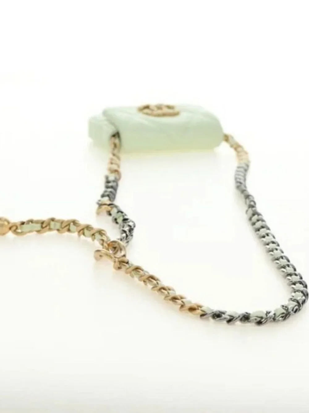 CHANEL Matelasse 19 Chain Bag Lamb Skin Gold Light green CC Auth 188887SAM